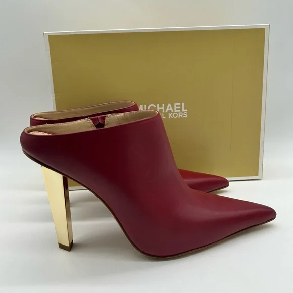 Michael Kors Halle Mule Pump Deep Red Leather Heels | Size 6M | New With Box - Picture 11 of 11